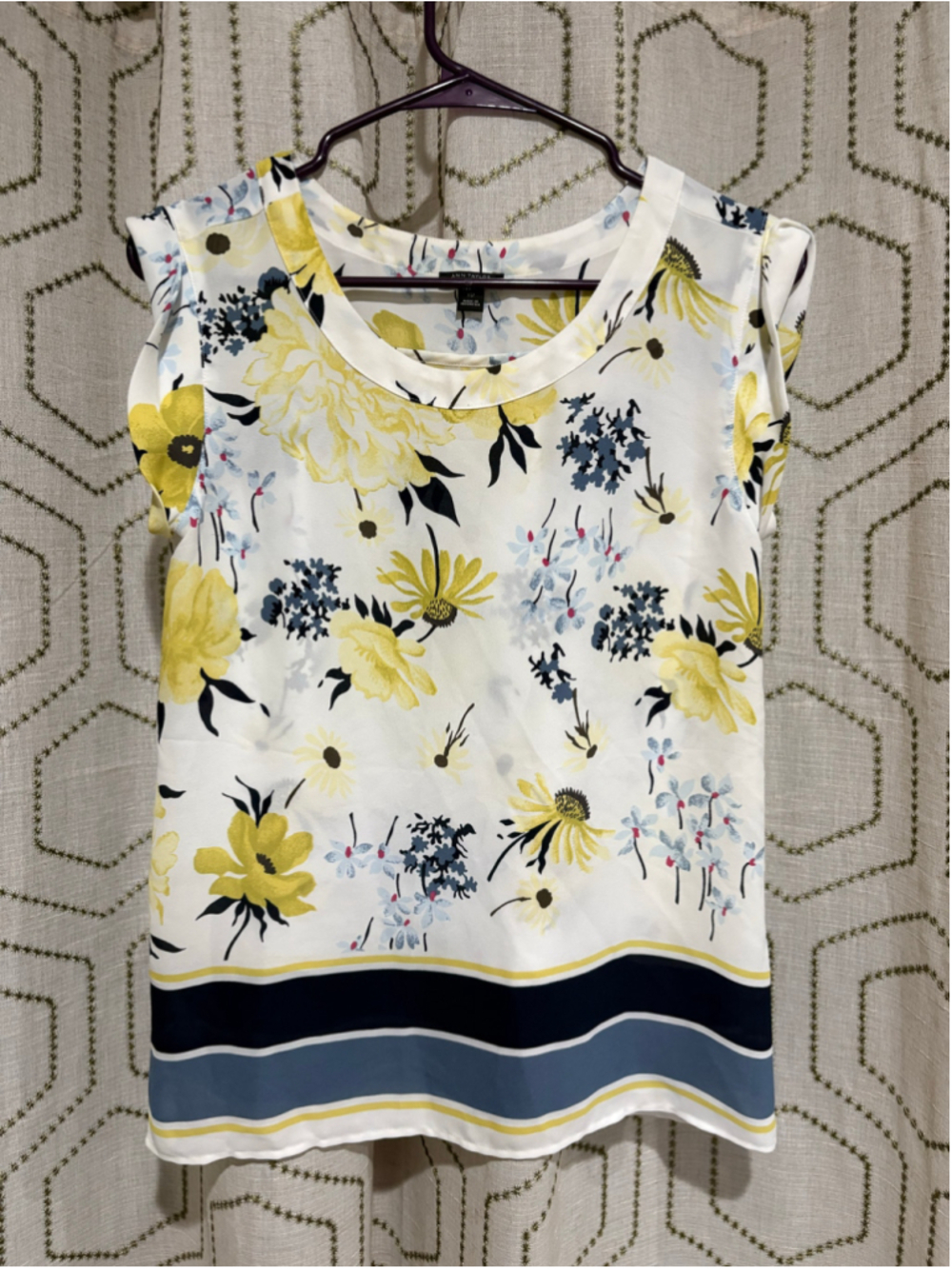 Ann Taylor Factory Blouse White Yellow Floral XSP